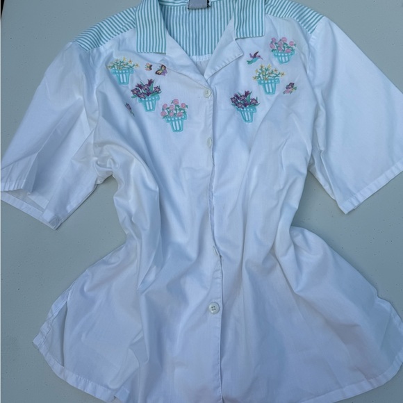 Vintage BonWorth Green and White Striped Blouse - Picture 5 of 6